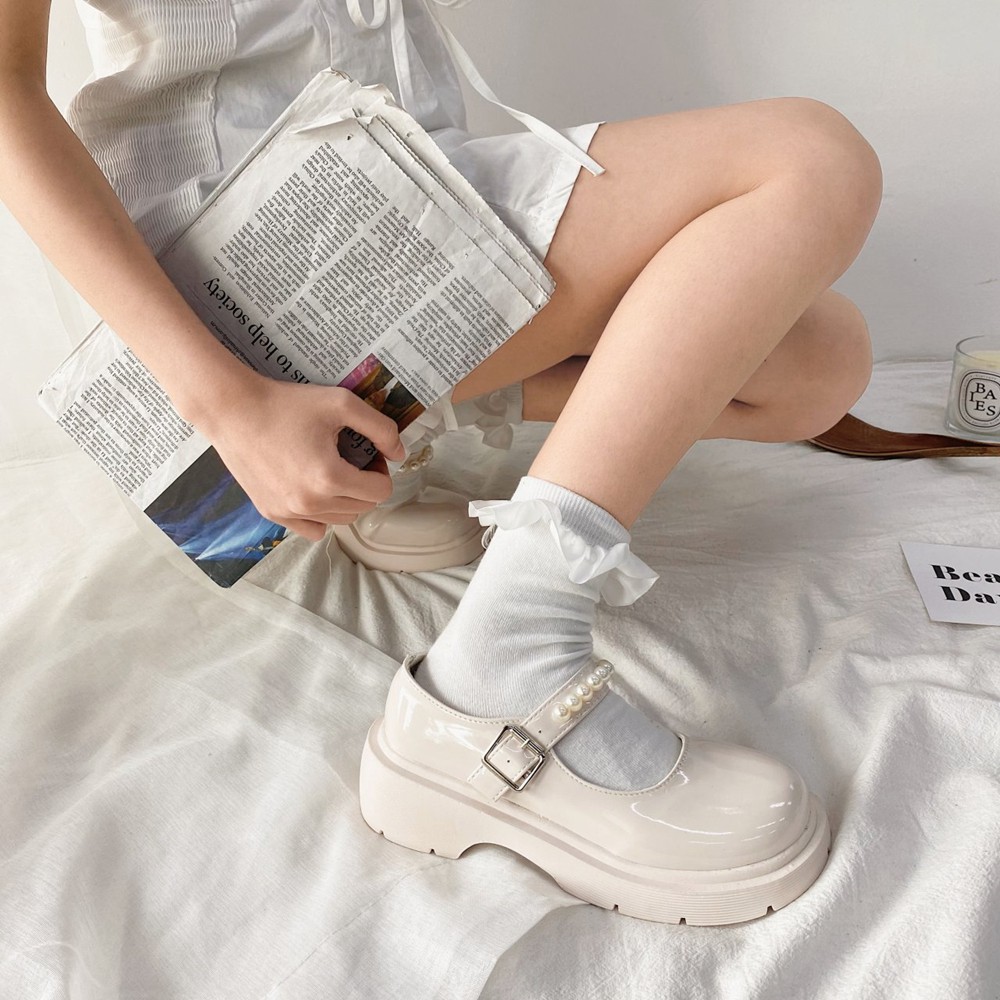 Giày Mary Janes mũi tròn quai đính hạt mã 2150