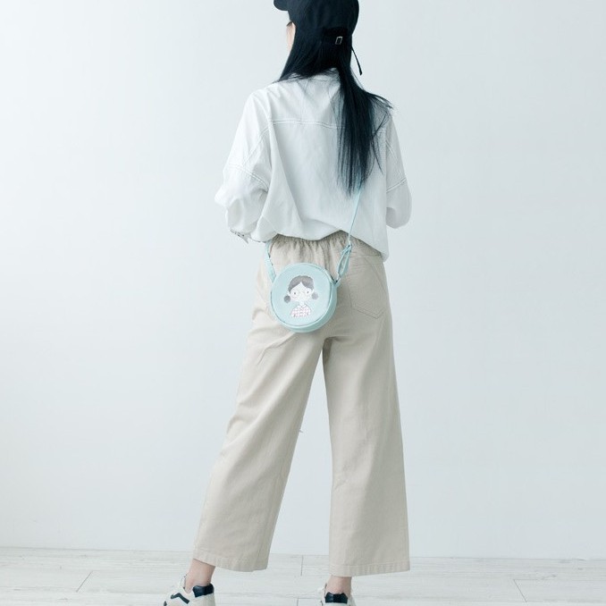 Túi Canvas Đeo Chéo Nữ Đi Chơi, Du Lịch ERASHOP SP073867 - Hình Tròn Cô Gái Đáng Yêu, Đơn Giản, Rẻ Đẹp
