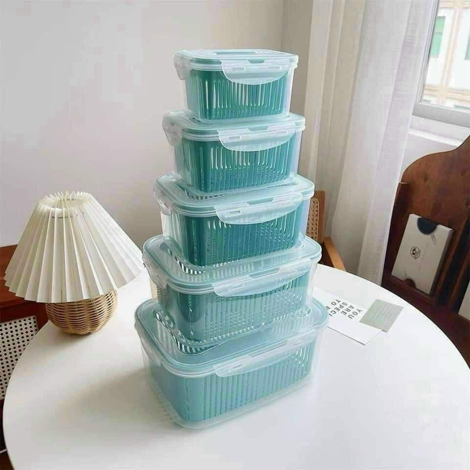 SET 5 HỘP ĐỰNG THỰC PHẨM TỦ LẠNH CÓ KÈM 5 RỔ LÓT BÊN TRONG