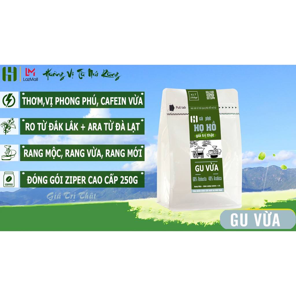 Cà phê rang xay Gu Vừa 1kg( 4x250g) - sự kết hợp tuyệt vời giữa arabica và robusta - xay sẵn pha phin - CÀ phê Họ Hồ