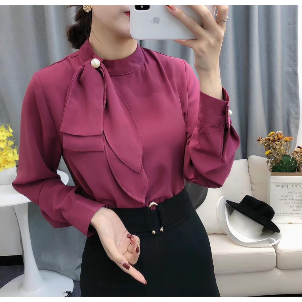 Sơ mi cổ nơ lệch Hàn Quốc _Order inbox shop
