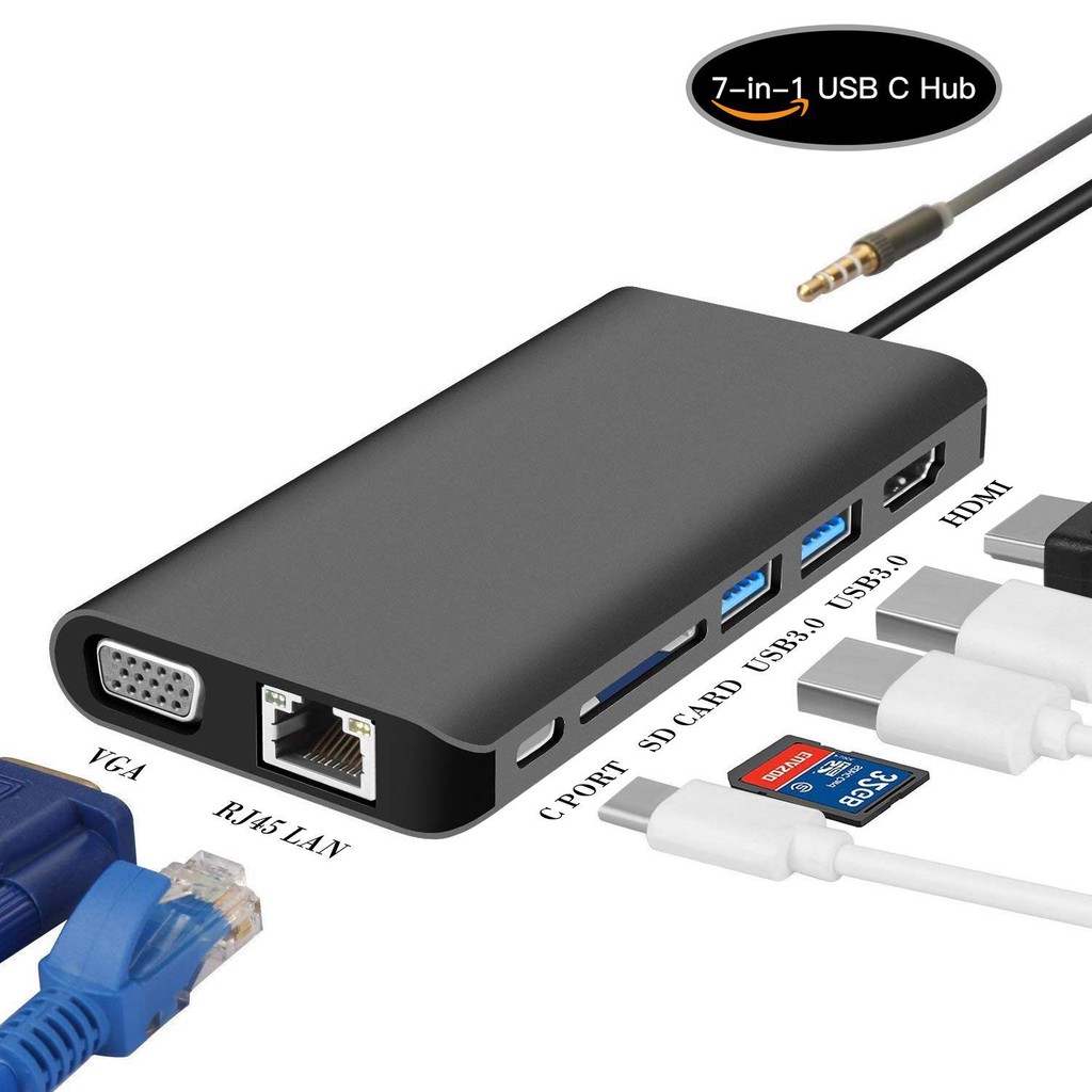 [Mã ELMS5 giảm 7% đơn 300K] Bộ chuyển Usb Type-c 8 cổng A164 - hỗ trợ HDMI/ VGA/ RJ45/ Audio/ USB 3.0/ SD/ PD