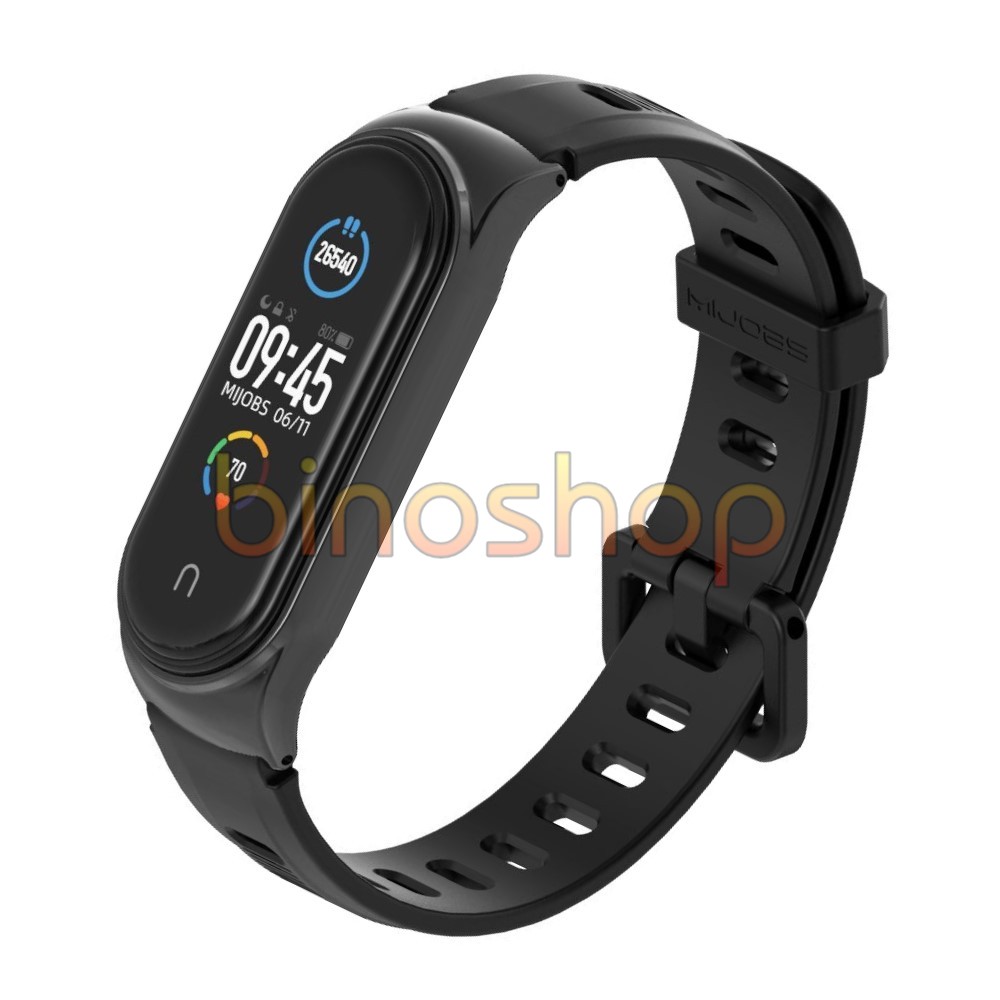 Dây đeo miband 5 silicon mặt kim loại viền cong CS chính hãng MIJOBS, dây đeo thay thế mi band 5 silicon/kim loại bản CS