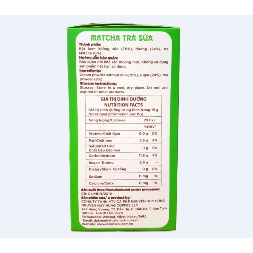 Trà sữa matcha DakMark 3in1 ( Hộp 20 gói x 15g ) | BigBuy360 - bigbuy360.vn