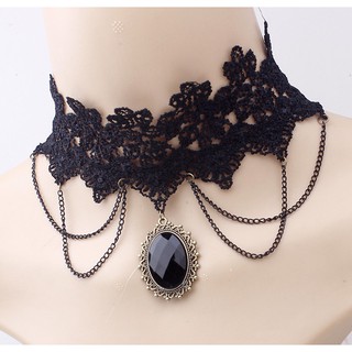 Vòng cổ choker đen mặt ngọc trai