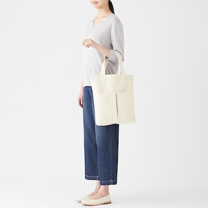 [Pick up] Túi Tote Muji dáng cao vải Canvas cotton Ấn Độ trắng thô