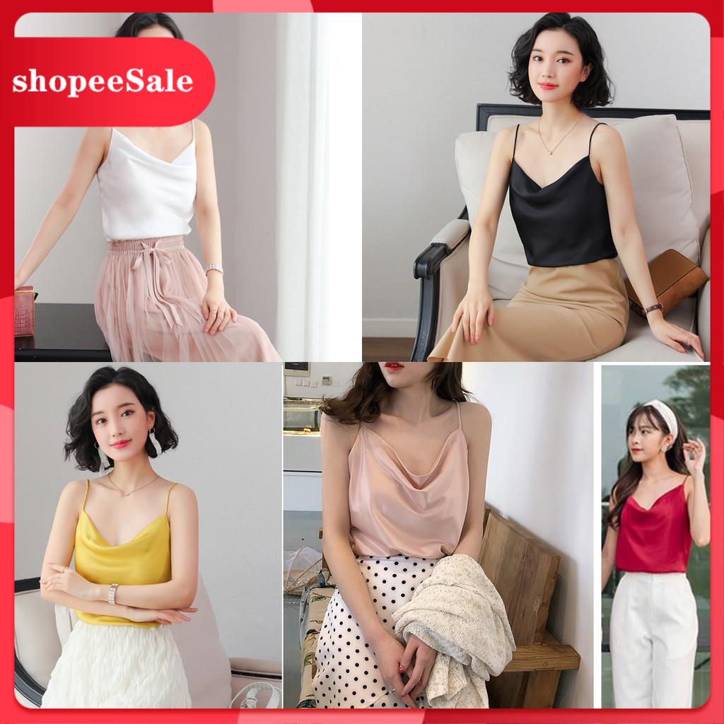 [Flash sale] Áo Hai Dây Cổ Đổ Lụa Satin Cao Cấp Sang Chảnh Trẻ Trung Đẹp Quyến Rũ Kết Hợp Chân Váy Quần Jean Áo Véc N157