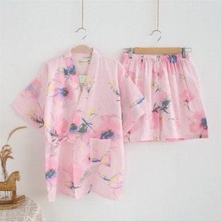 [ẢNH THẬT] Đồ bộ mặc nhà Yukata quần đùi họa tiết màu sắc tôn da, vải thô Nhật mềm mại thoáng mát