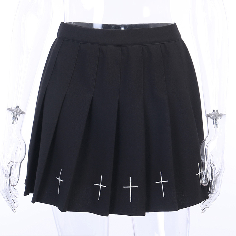 DUNEA Punk Style Pleated A-Line Skirt With Belt