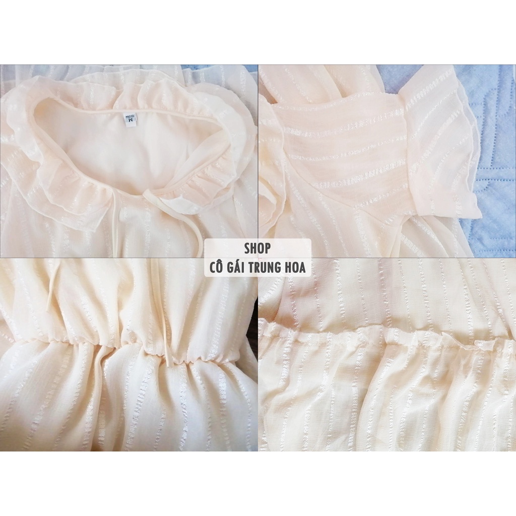 Váy/Đầm voan xòe hai lớp tiểu thư chun eo dáng dài qua gối