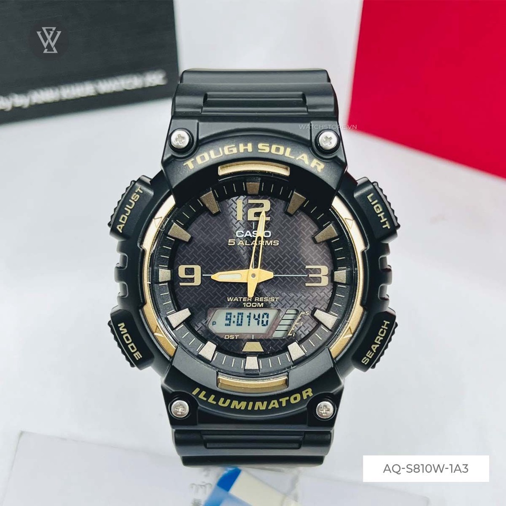 Đồng Hồ Năng Lượng Mặt Trời Nam Casio WATCHSTORE AQ-S810W-1A3, Kính Nhựa 46.6mm, Màu Đen Cá Tính Thời Thượng