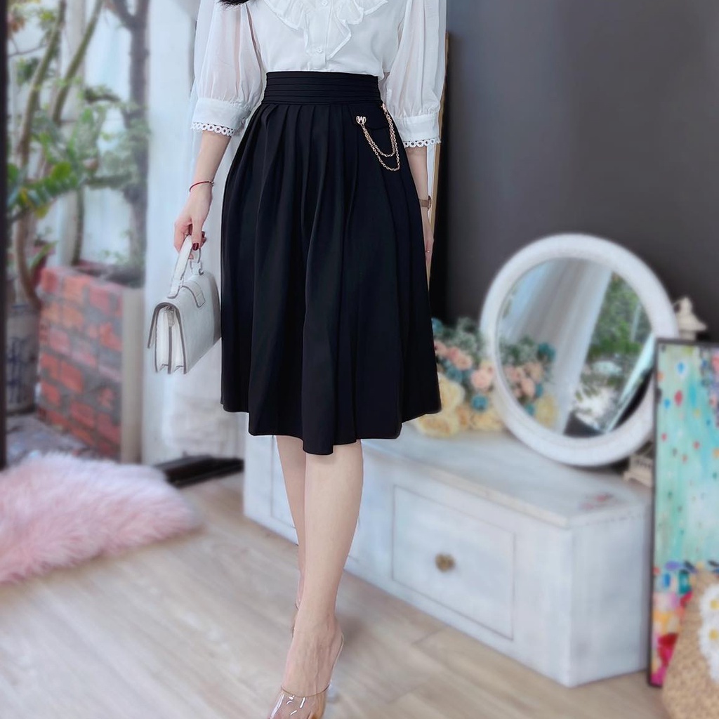 Chân váy xoè kiểu xếp li đai kèm xích phong cách CHUU CV8008
