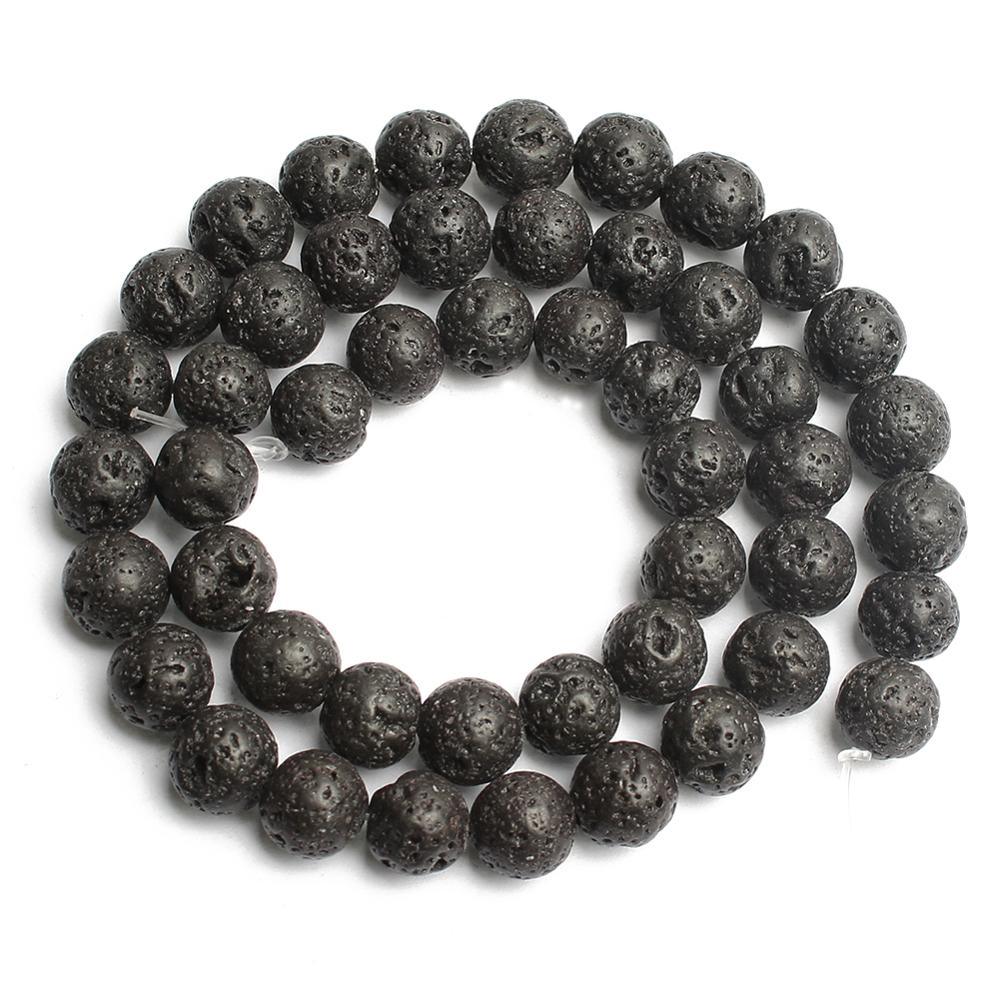 Chuỗi hạt đá nham thạch đen tự nhiên dùng làm phụ kiện thủ công 4/6/8/10/12mm