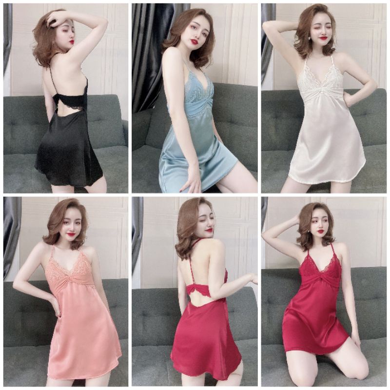 Váy ngủ sexy lụa cao cấp Đầm mặc nhà gợi cảm quyến rũ có tặng quần