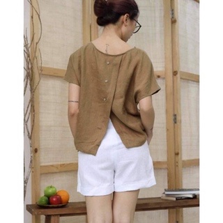 Bộ đồ Linen Premium, Áo form rộng tay cánh dơi nút xẻ sau Linen gân, Quần sóc gấu lơ vê, form suông không kén dáng mặc.