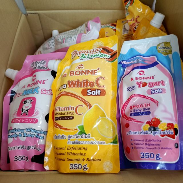 Combo 50 Bich Muối Tắm A Bonne Spa Tẩy Tế Bào Chết Các Loại Sữa Bò Yogurt Vitamin C Thái Lan 350gr/bịchX50
