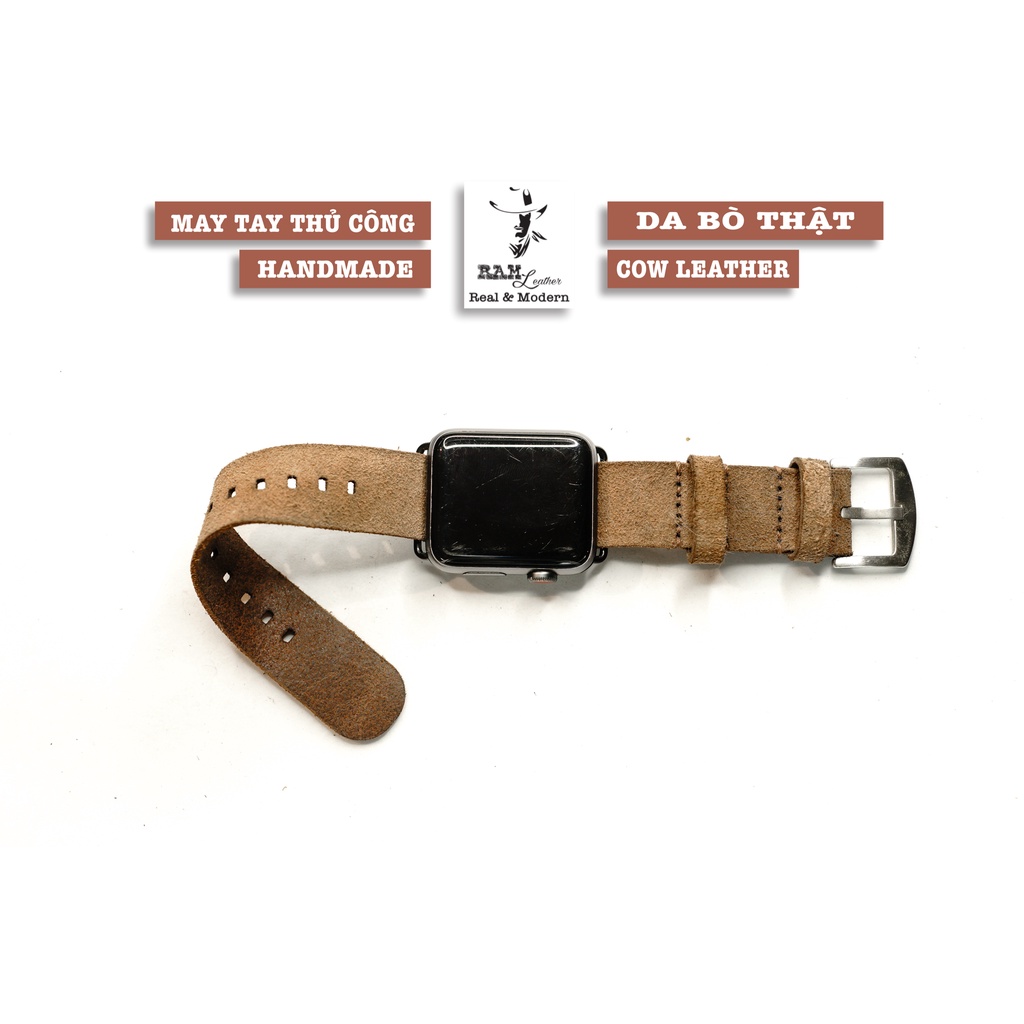 Dây đồng hồ RAM Leather vintage da bò lộn nato quân đội