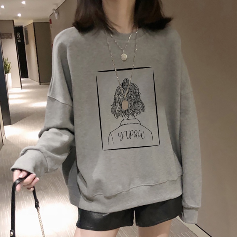 NRVP Áo Thun Nữ Dài Tay Dáng Rộng In Hình Phong Cách Hàn Quốc Mới