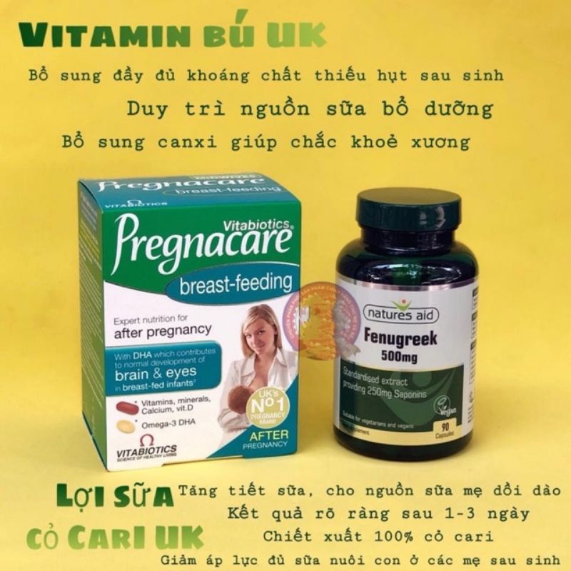 0Combo Pregnacare breast feeding và cỏ Cà ri lợi sữa Fenugreek