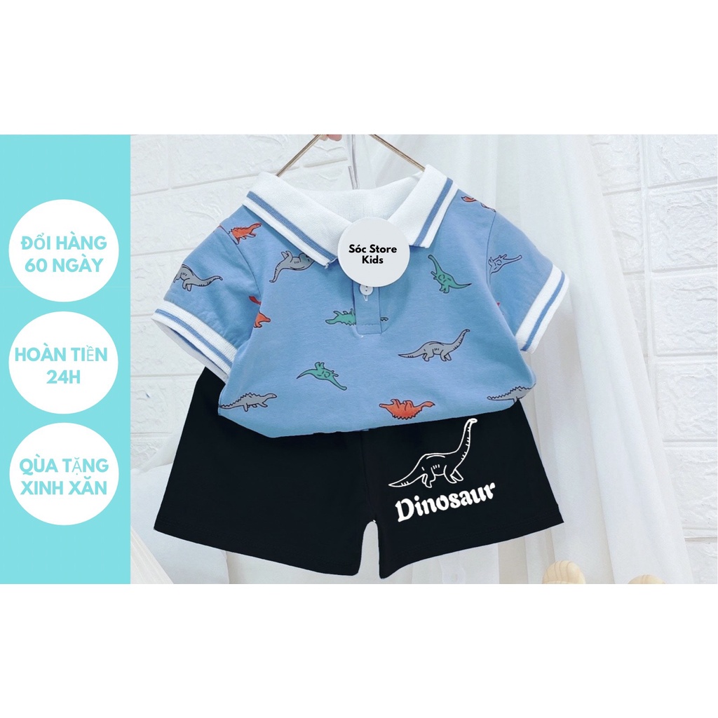 Bộ quần áo polo khủng long bé trai Sóc Store cotton mát mịn kiểu dáng hàn quốc size từ 6 tháng tới 5 tuổi