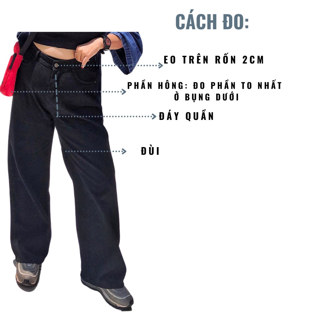 quần jean bigsize , quần jean ống rộng cho nàng mũm mĩm , có lưng thun co giãn thoải mái , đen