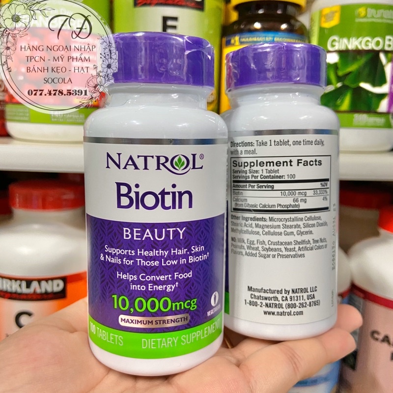 DATE MỚI 2023 TPCN Viên uống mọc tóc Natrol Biotin 10,000mcg của Mỹ 100v