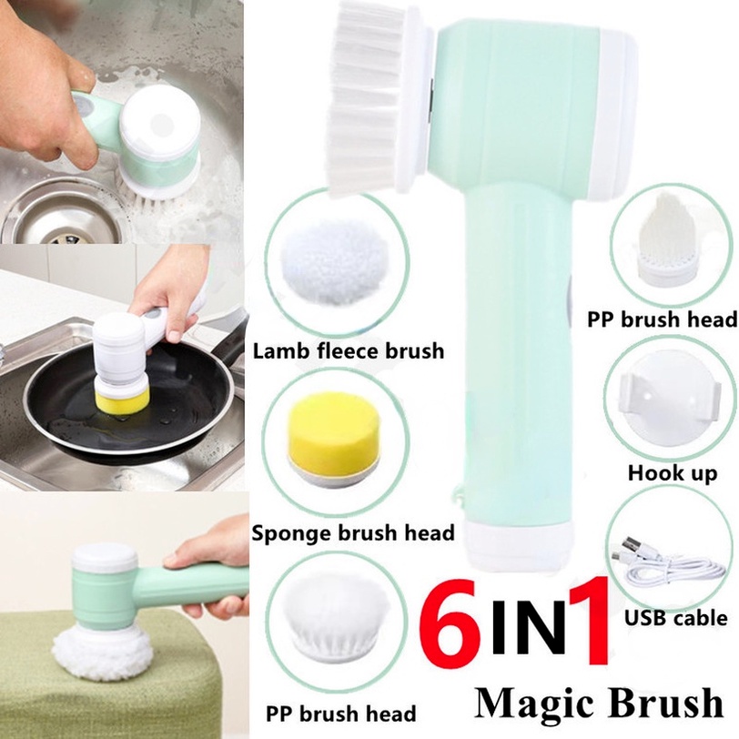 [IN STOCK]Máy Cọ Rửa Điện Đa Năng Sạc USB, bàn chải Vệ Sinh Bếp, Bồn Rửa Mặt, Đánh Giày, đánh bóng Magic Brush với 4 đầu thay thế