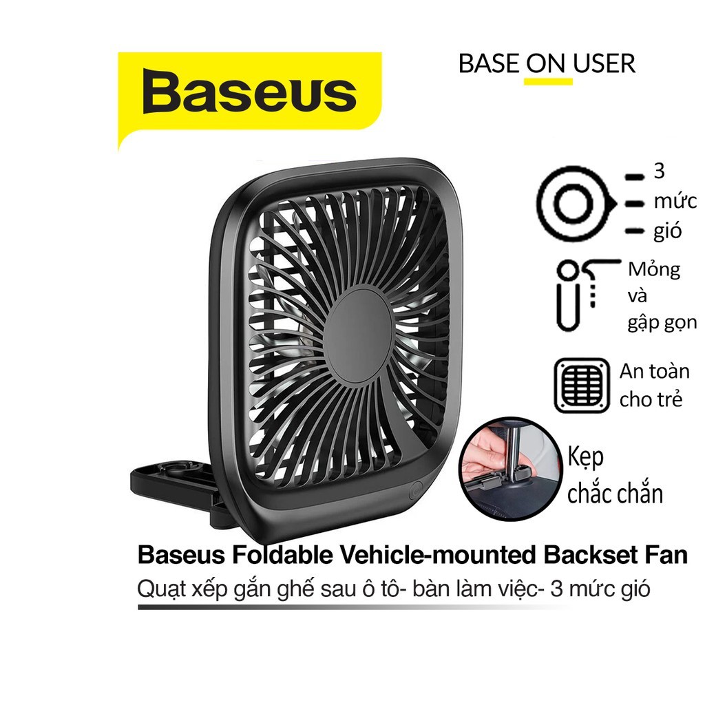 Quạt Làm Mát MINI Cao Cấp Không Ồn 3 Chế Độ Gắn Sau Ghế Ô Tô Xe Hơi Dùng Nguồn USB Baseus Foldable Backseat Fan