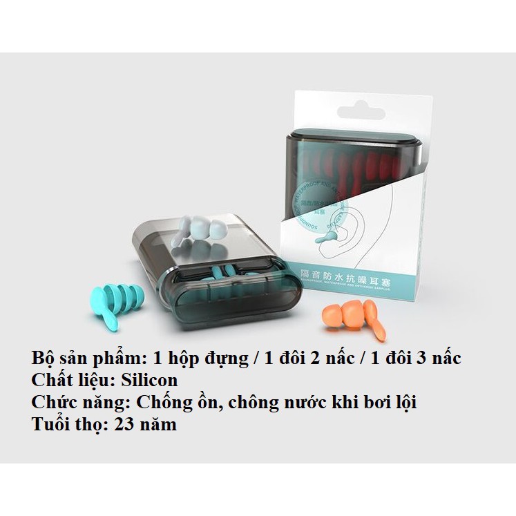 Nút bịt tai chống ồn / chống nước giành cho bơi lội bộ 2 đôi kèm hộp lịch sự T950