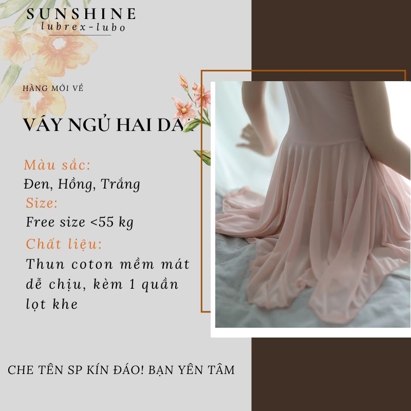 Váy ngủ sexy gợi cảm 2 dây xuyên thấu màu Hồng, Đỏ, Đen, Trắng SUNSHINE LUBREX-LUBO hở trước SX1120