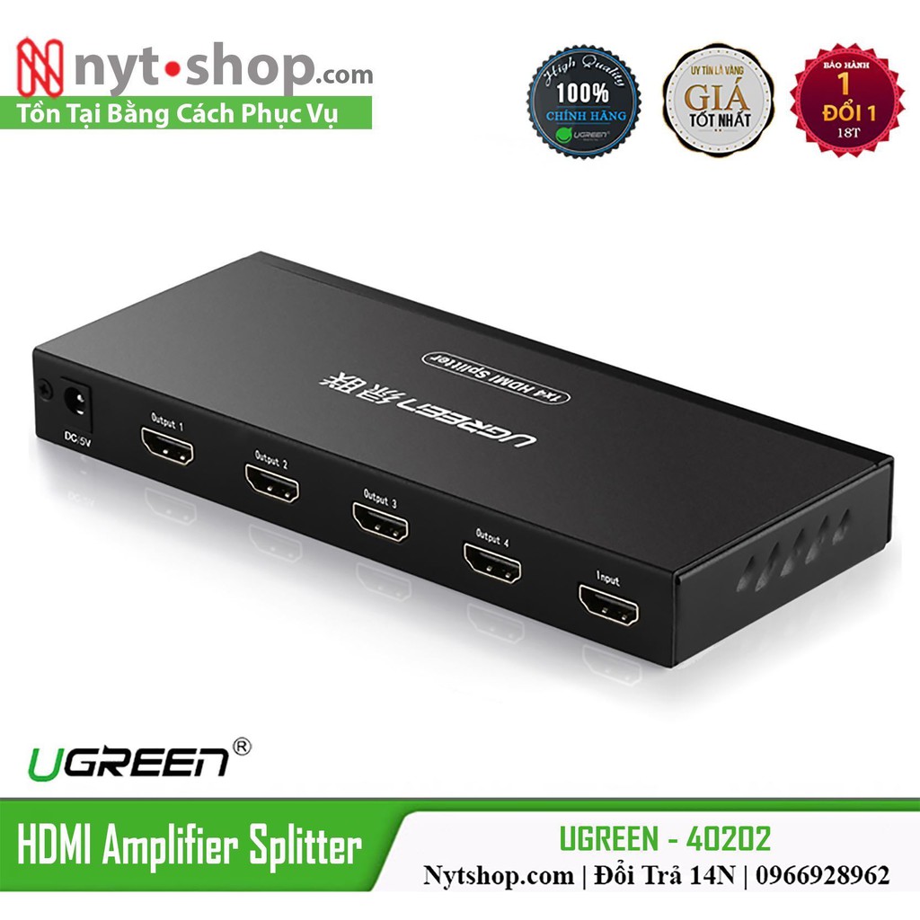 Bộ Chia HDMI 1 Ra 4 Ugreen 40202 Support 4K - Chia 1 Nguồn Phát Tín Hiệu Ra 4 Màn Hình Như Nhau
