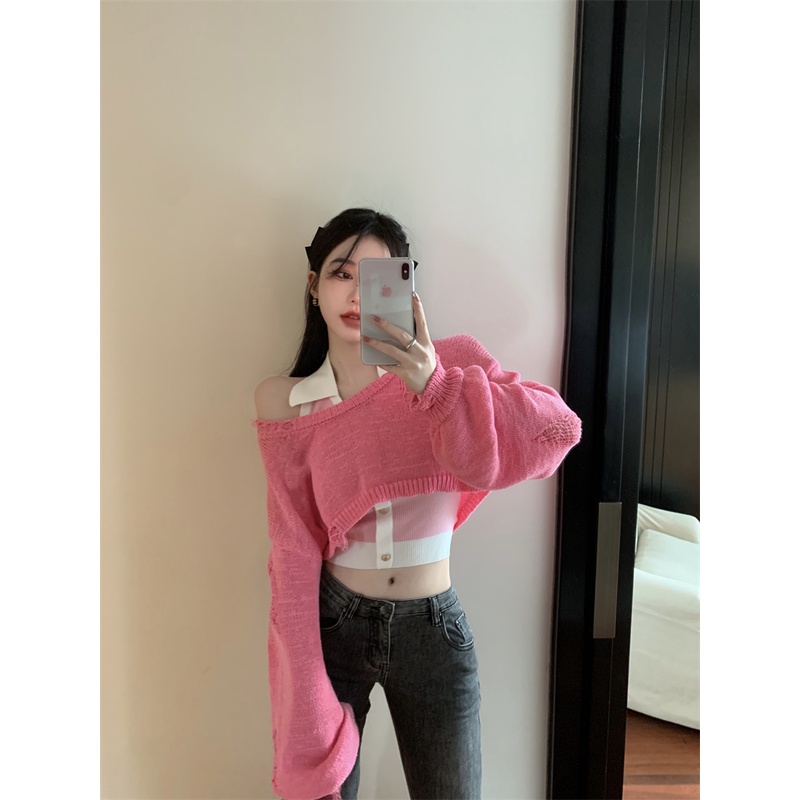 LALISAS Áo Sweater / Áo Không Tay Khoét Lỗ Thời Trang Hàn Quốc Giản Dị
