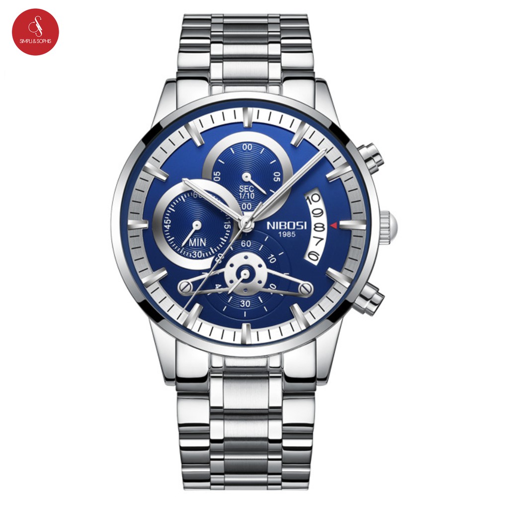 Đồng hồ nam NIBOSI 2309-1 cao cấp 43mm (Mặt xanh dây bạc) + Tặng hộp đựng đồng hồ thời trang thumbnail
