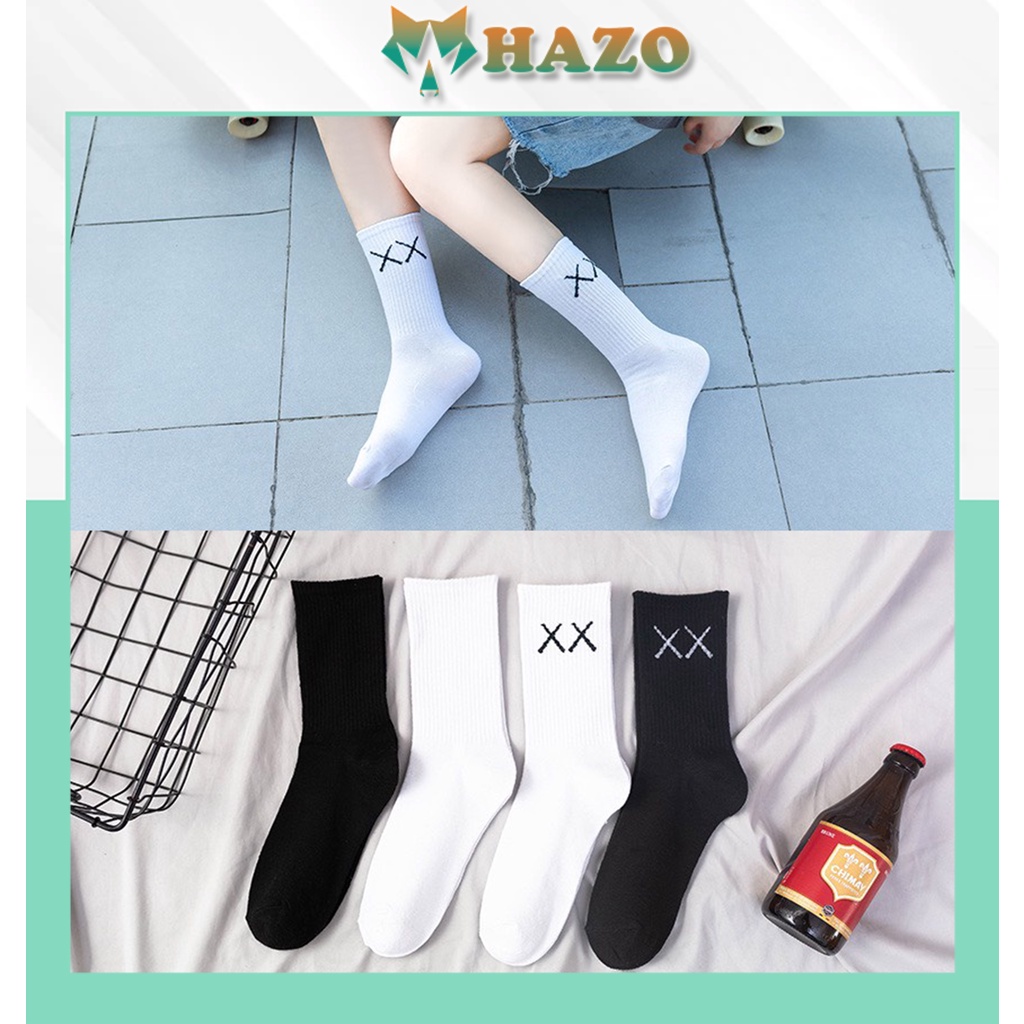 Tất Cổ Cao Vớ Cổ Cao Nam Nữ Màu Trơn Basic In Chữ Xx Vải Cotton Co Giãn Thời Trang - Hazo