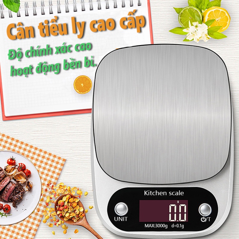 Cân Tiểu Ly Điện Tử Nhà Bếp Mini Lượng Từ 0.1 - 3Kg Độ Chính Xác Cao - Bảo Hành 12 Tháng