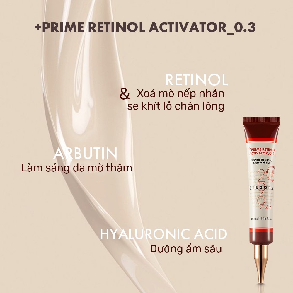 Kem dưỡng retinol xoá nhăn, căng bóng da Beldora 299 prime retinol activator 0.3% 35ml NPP shoptido