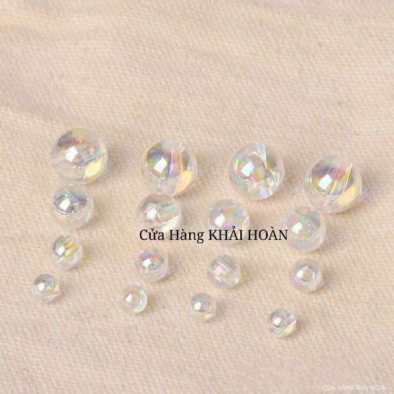 Hạt trai nhựa dẻo màu xanh ánh cừ có lỗ gói 100g 4-16mm