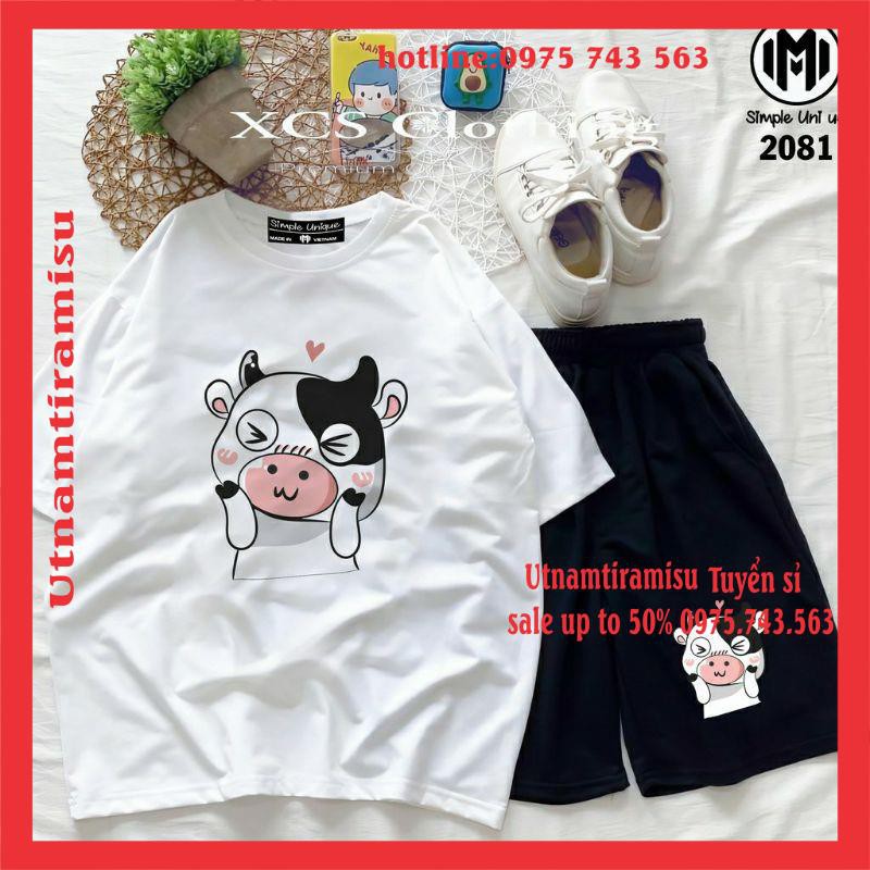 Sét Bộ Đồ Thời Trang Nữ Mặc Đi Chơi Dạo Phố Mùa Hè♥️ Áo Thun Cotton In Bò Sữa Kute + QUẦN ĐÙI Phong Cách Teen Hàn Quốc