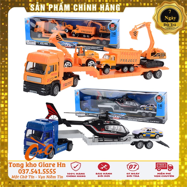 Mô hình xe đồ chơi đầu kéo vận chuyển xe con, vận chuyển máy bay quan sự, Chất liệu kim loại + nhựa ABS an toàn