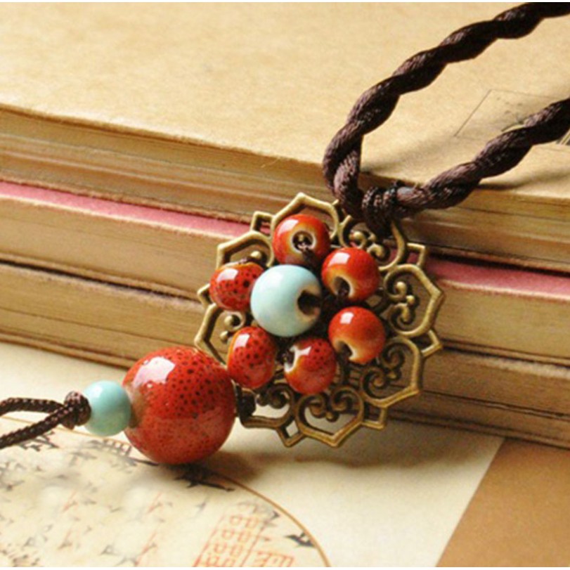 Vòng cổ gốm hoa sen cách điệu sang trọng VGOM70