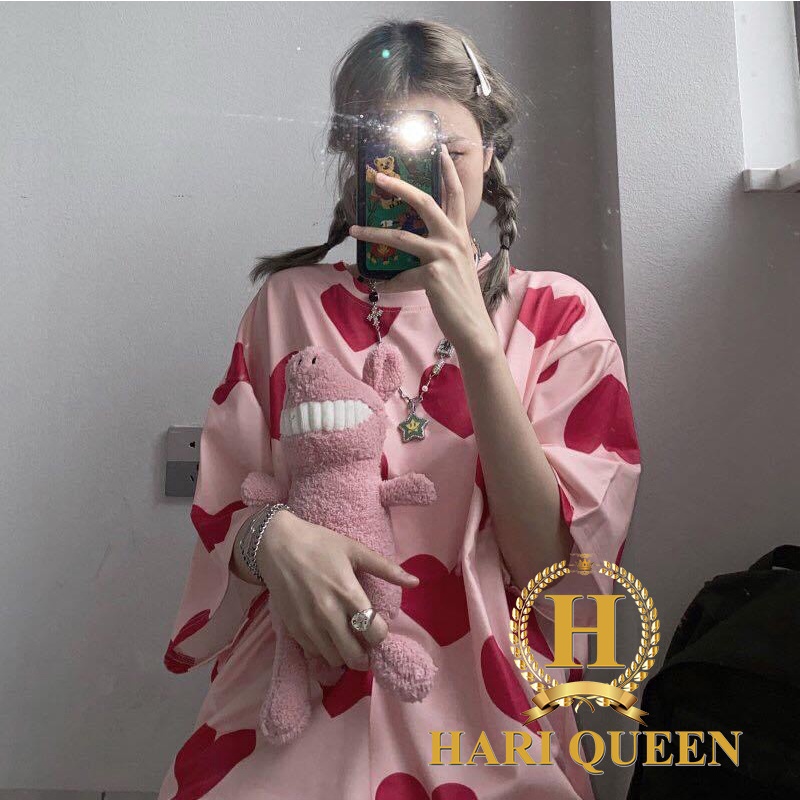 Áo Thun Tay Lỡ Trái Tim In Kín - CAMNHUNG Áo Thun Nam Nữ Unisex Hot Hit
