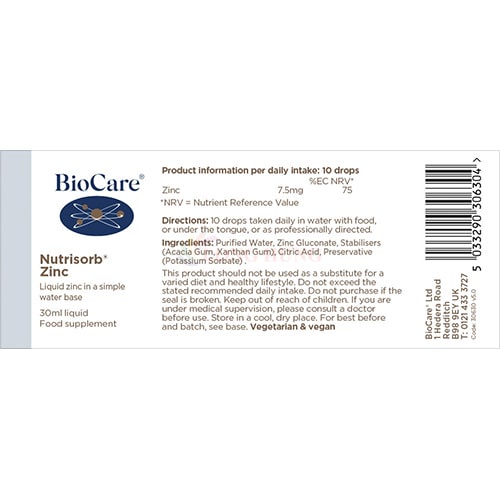 [Mã BMBAU50 giảm 7% đơn 150K] Kẽm dạng giọt Biocare Nutrisorb Zinc tăng cường sức đề kháng cho bé (30ml)