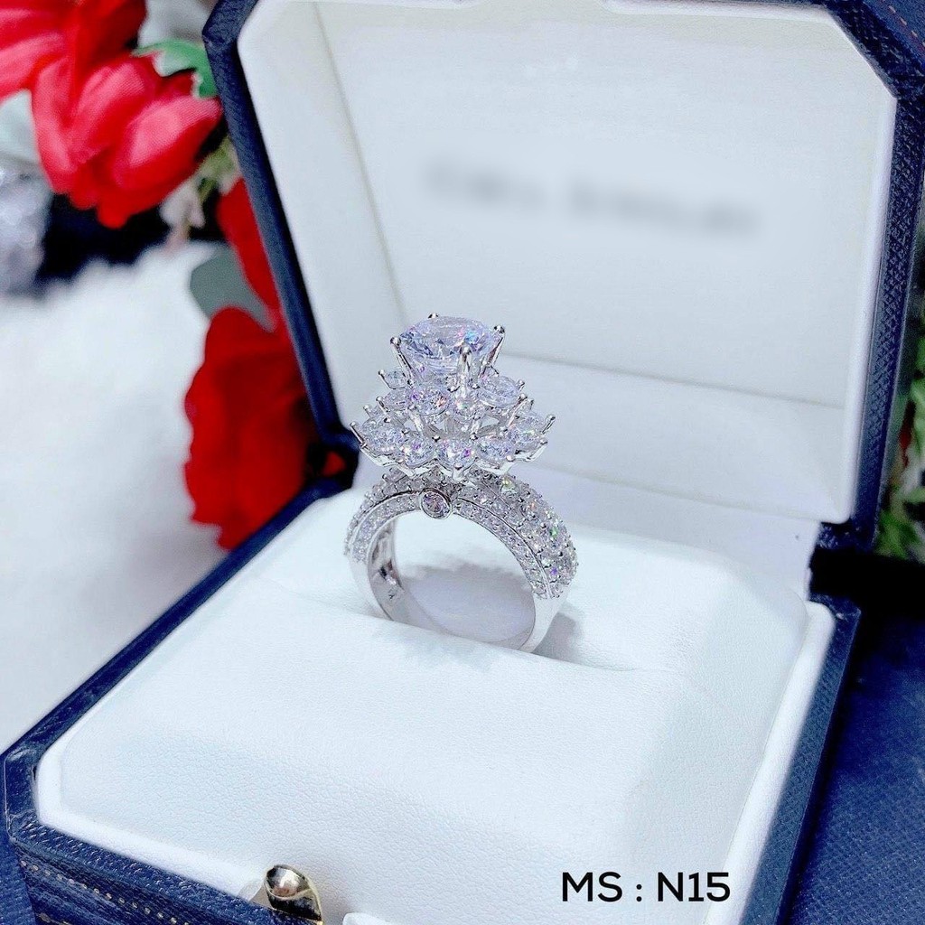 Nhẫn Nữ Đính Kim Cương Sang Trọng - HN01C19 - Giống Thật 99% - Đeo Đi Tiệc Lên Hình Cực Sang