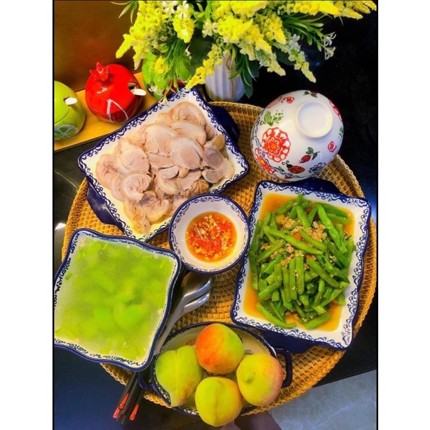 Bộ bát đĩa sứ hình hoa thổ cẩm siêu đẹp- Decor bếp