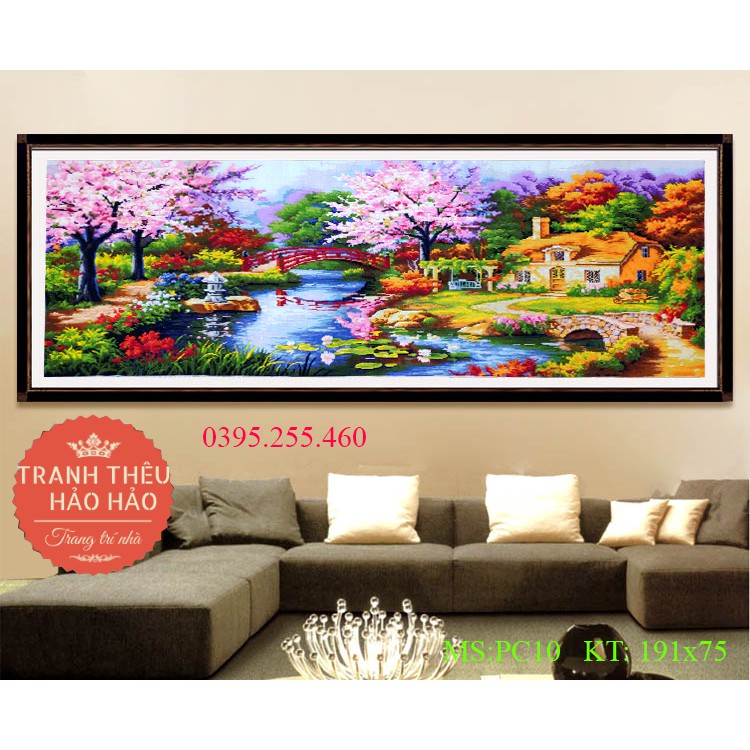 (Tranh thêu sẵn )  Tranh thêu chữ thập giá rẻ TỔ ẤM HẠNH PHÚC thêu sẵn 191x75cm