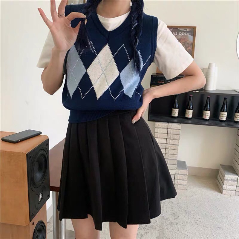 Áo croptop gile nữ len mỏng hình quá trám ghi lê Ulzzang mặc 4 mùa