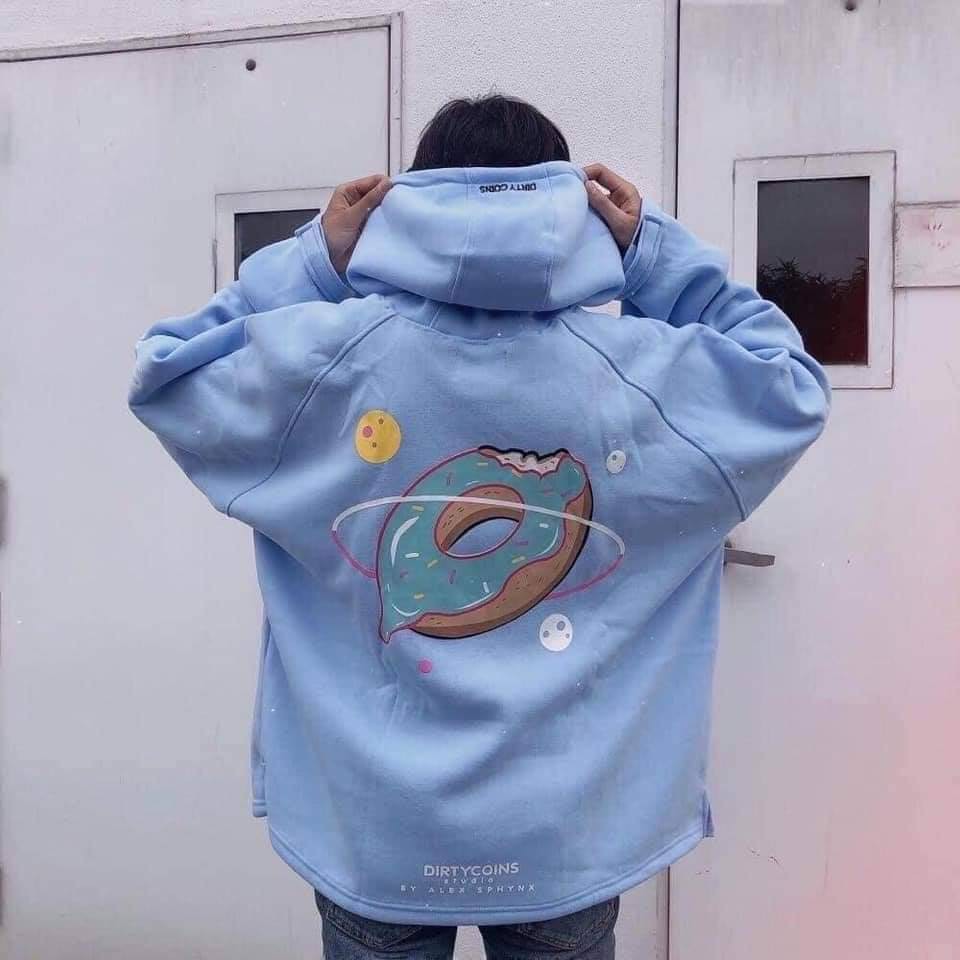 ÁO HOODIE UNISEX ✪FREESHIP✪áo in hình bánh donut sau lưng màu xanh