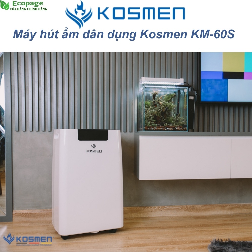 Máy hút ẩm, máy lọc không khí chính hãng Kosmen KM-60S, dung tích 7L, thông minh, đa năng, BH 24 tháng