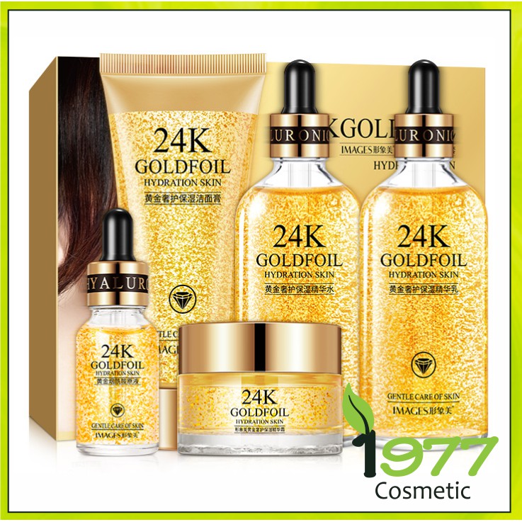 Bộ Mỹ Phẩm Cao Cấp Gold 24K Chăm Sóc Da Mặt Images Sữa rửa mặt + Nước cân bằng da + Tinh chất + Sữa dưỡng  Kem dưỡng