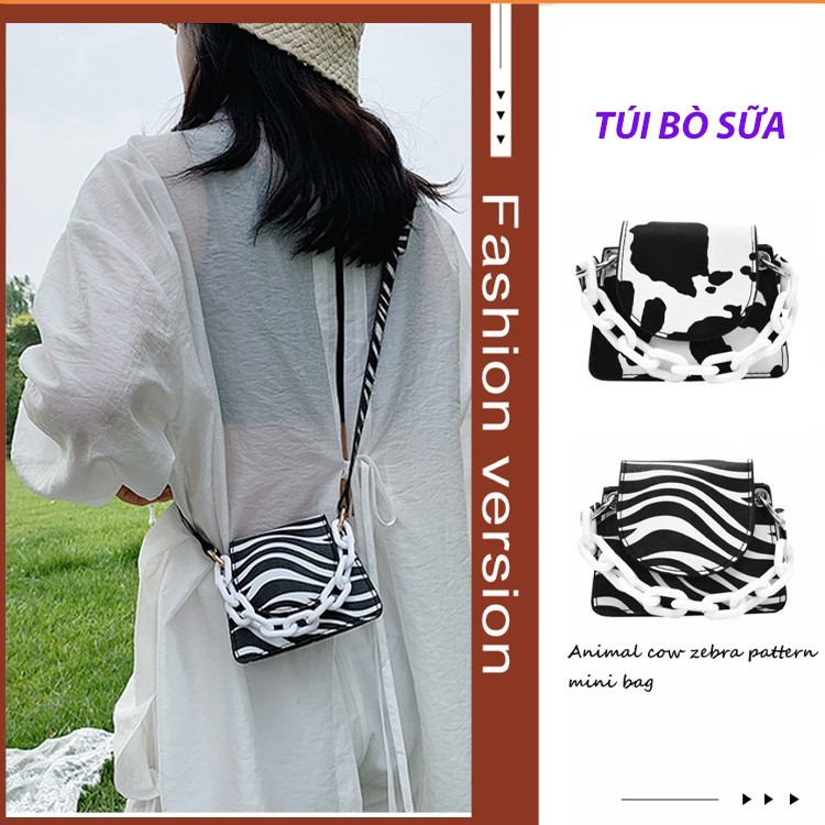 Túi đeo chéo mini họa tiết động vật bò sữa cổ điển cho nữ, KT 10X10X6 cm TN196 - CLOUDY FASHION